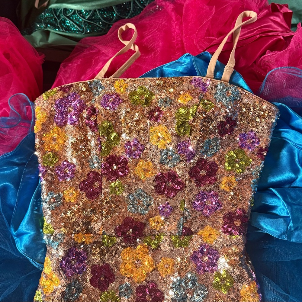 Viviana Sequin Floral Strapless Cocktail Dress The Population  Purple Pink NWOT - Picture 3 of 5